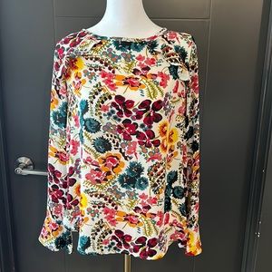 Loft long sleeve floral top with ruffle detail, size S